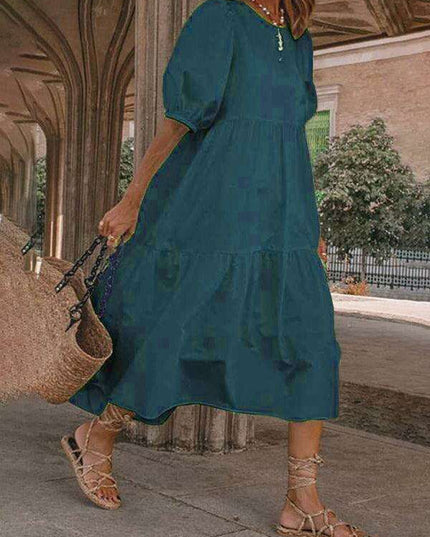 Chic Puff Sleeve Cotton Babydoll Midi Dress - Timeless Feminine Style