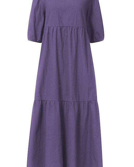 Chic Puff Sleeve Cotton Babydoll Midi Dress - Timeless Feminine Style