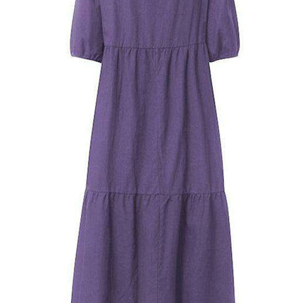 Chic Puff Sleeve Cotton Babydoll Midi Dress - Timeless Feminine Style