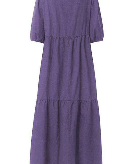 Chic Puff Sleeve Cotton Babydoll Midi Dress - Timeless Feminine Style