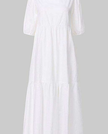 Chic Puff Sleeve Cotton Babydoll Midi Dress - Timeless Feminine Style