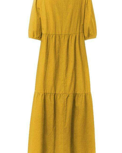 Chic Puff Sleeve Cotton Babydoll Midi Dress - Timeless Feminine Style