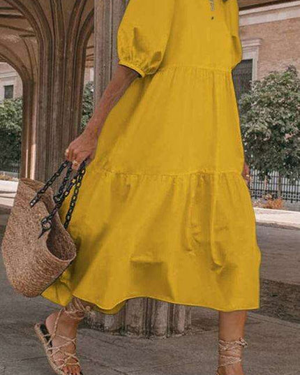 Chic Puff Sleeve Cotton Babydoll Midi Dress - Timeless Feminine Style