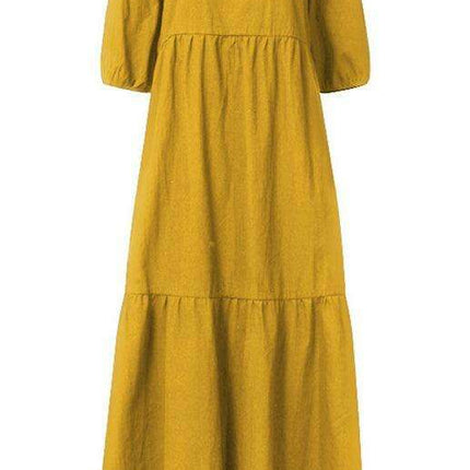 Chic Puff Sleeve Cotton Babydoll Midi Dress - Timeless Feminine Style