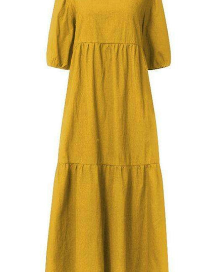 Chic Puff Sleeve Cotton Babydoll Midi Dress - Timeless Feminine Style