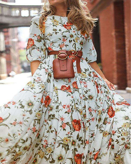Bohemian Floral Print Dress with Vintage Charm for Year-Round Wear