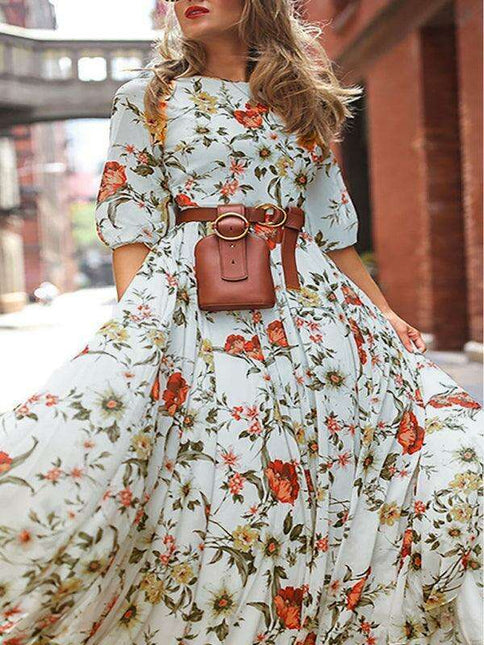 Bohemian Floral Print Dress with Vintage Charm for Year-Round Wear