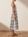 Vibrant Checkered V-Neck Dress with Open Back for Ladies