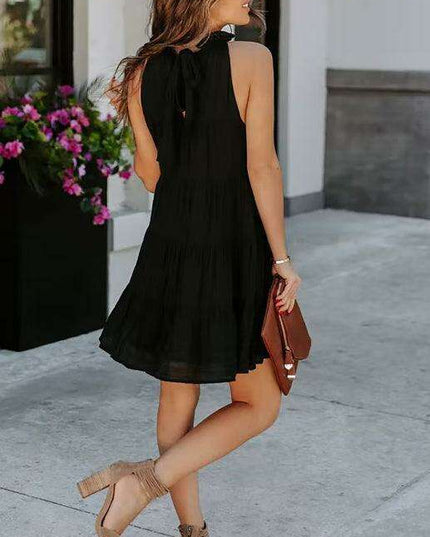 Breathable Sleeveless Round Neck Cotton Dress for Women in Chic Solid Colors