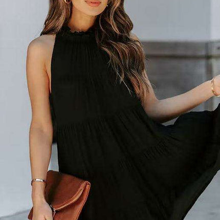 Breathable Sleeveless Round Neck Cotton Dress for Women in Chic Solid Colors