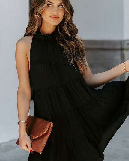 Breathable Sleeveless Round Neck Cotton Dress for Women in Chic Solid Colors