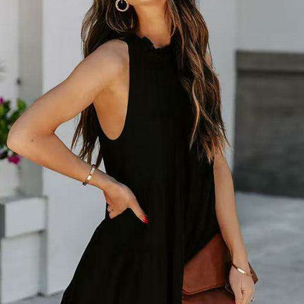 Breathable Sleeveless Round Neck Cotton Dress for Women in Chic Solid Colors