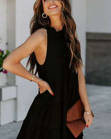 Breathable Sleeveless Round Neck Cotton Dress for Women in Chic Solid Colors