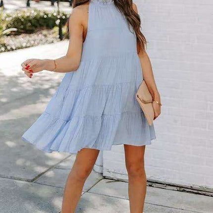 Breathable Sleeveless Round Neck Cotton Dress for Women in Chic Solid Colors