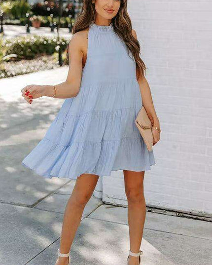 Breathable Sleeveless Round Neck Cotton Dress for Women in Chic Solid Colors