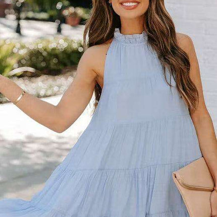 Breathable Sleeveless Round Neck Cotton Dress for Women in Chic Solid Colors