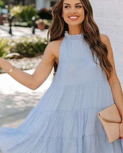 Breathable Sleeveless Round Neck Cotton Dress for Women in Chic Solid Colors