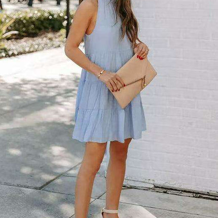 Breathable Sleeveless Round Neck Cotton Dress for Women in Chic Solid Colors