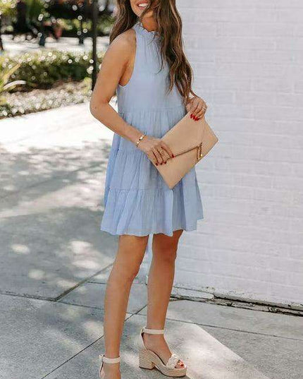 Breathable Sleeveless Round Neck Cotton Dress for Women in Chic Solid Colors