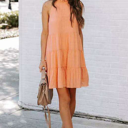 Breathable Sleeveless Round Neck Cotton Dress for Women in Chic Solid Colors