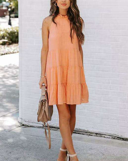 Breathable Sleeveless Round Neck Cotton Dress for Women in Chic Solid Colors