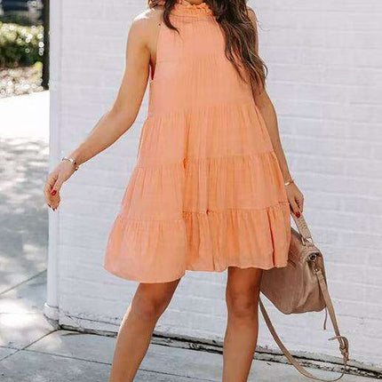 Breathable Sleeveless Round Neck Cotton Dress for Women in Chic Solid Colors