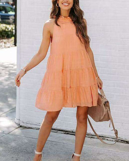 Breathable Sleeveless Round Neck Cotton Dress for Women in Chic Solid Colors