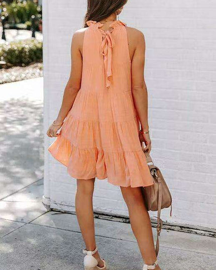 Breathable Sleeveless Round Neck Cotton Dress for Women in Chic Solid Colors