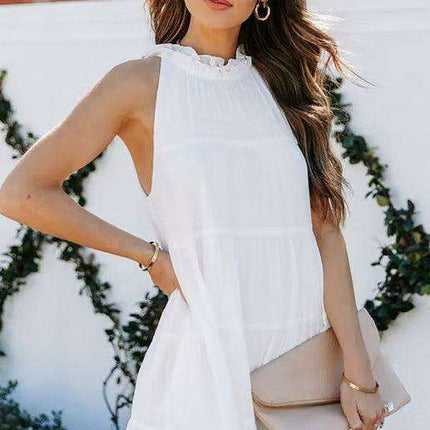 Breathable Sleeveless Round Neck Cotton Dress for Women in Chic Solid Colors