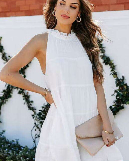 Breathable Sleeveless Round Neck Cotton Dress for Women in Chic Solid Colors