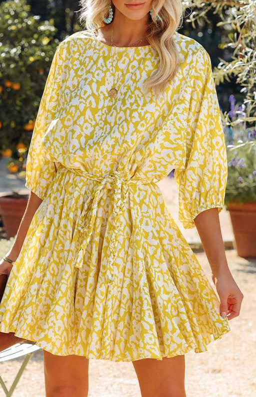 Elegant Floral Puff Sleeve Print Dress for Women