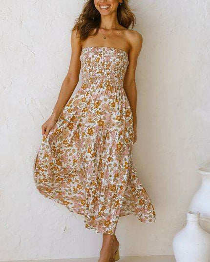 Bohemian Floral Off-Shoulder Maxi Dress