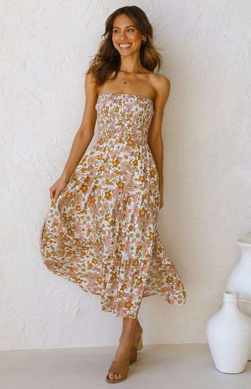 Bohemian Floral Off-Shoulder Maxi Dress