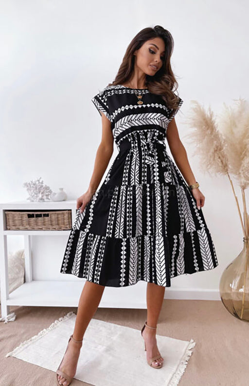 Geometric Elegance: Short Sleeve Women's Dress