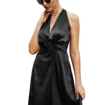 Glamorous Spring V-neck Satin Backless Dress for Women