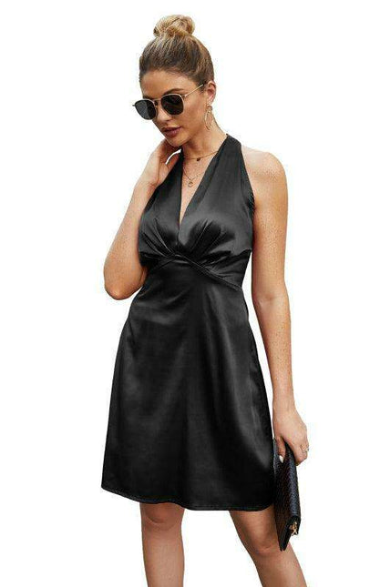 Glamorous Spring V-neck Satin Backless Dress for Women