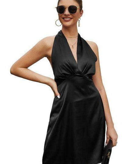 Glamorous Spring V-neck Satin Backless Dress for Women
