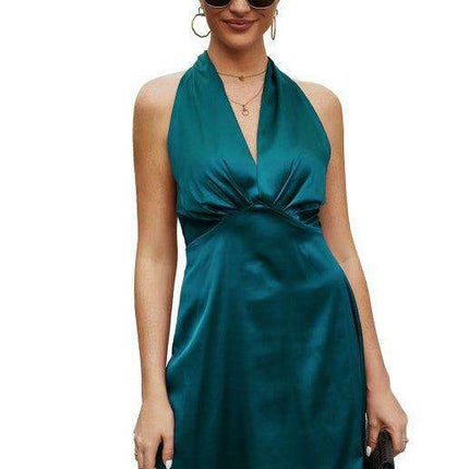 Glamorous Spring V-neck Satin Backless Dress for Women