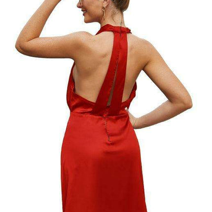 Glamorous Spring V-neck Satin Backless Dress for Women