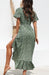 Elegant V-Neck Chiffon Print Dress with High Waist Tie - Women's Irregular Waist Tie Chiffon Dress