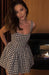 Elegant Slim-Fit Houndstooth Cocktail Dress with Off-Shoulder Collar