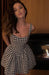 Elegant Slim-Fit Houndstooth Cocktail Dress with Off-Shoulder Collar