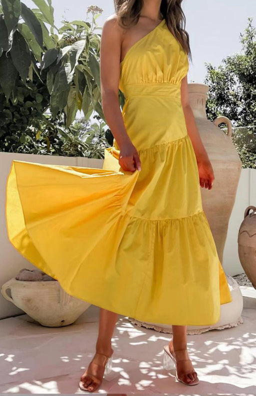 Elegant One-Shoulder Cotton Maxi Dress for Women