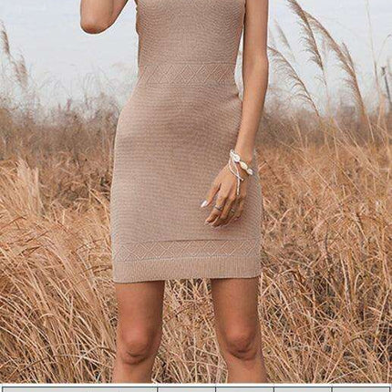 Elegant Sleeveless Knit Dress for Women with Stylish Hip Bag