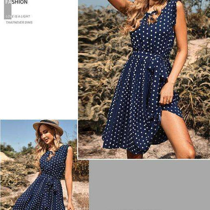 Chic Lace-Up Polka Dot Dress - Elegant Vintage Fashion Piece