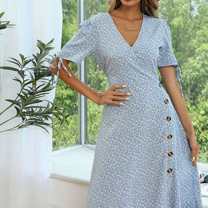 Floral Elegance Maxi Dress with Stylish Slit and Puff Sleeves