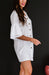 Elegant V-Neck Shift Dress with Flare Sleeves and Button Accent for Women