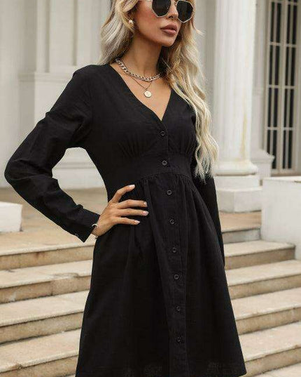 Chic Casual V-Neck Black Shirt Dress for Women