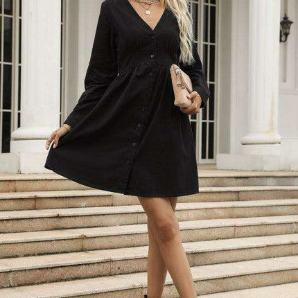 Chic Casual V-Neck Black Shirt Dress for Women