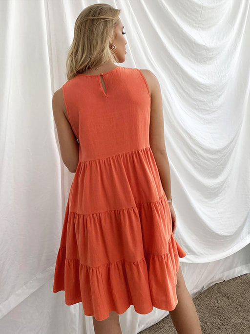Lotus Petal Design Sleeveless Cotton Dress - Women's Casual Summer Attire
